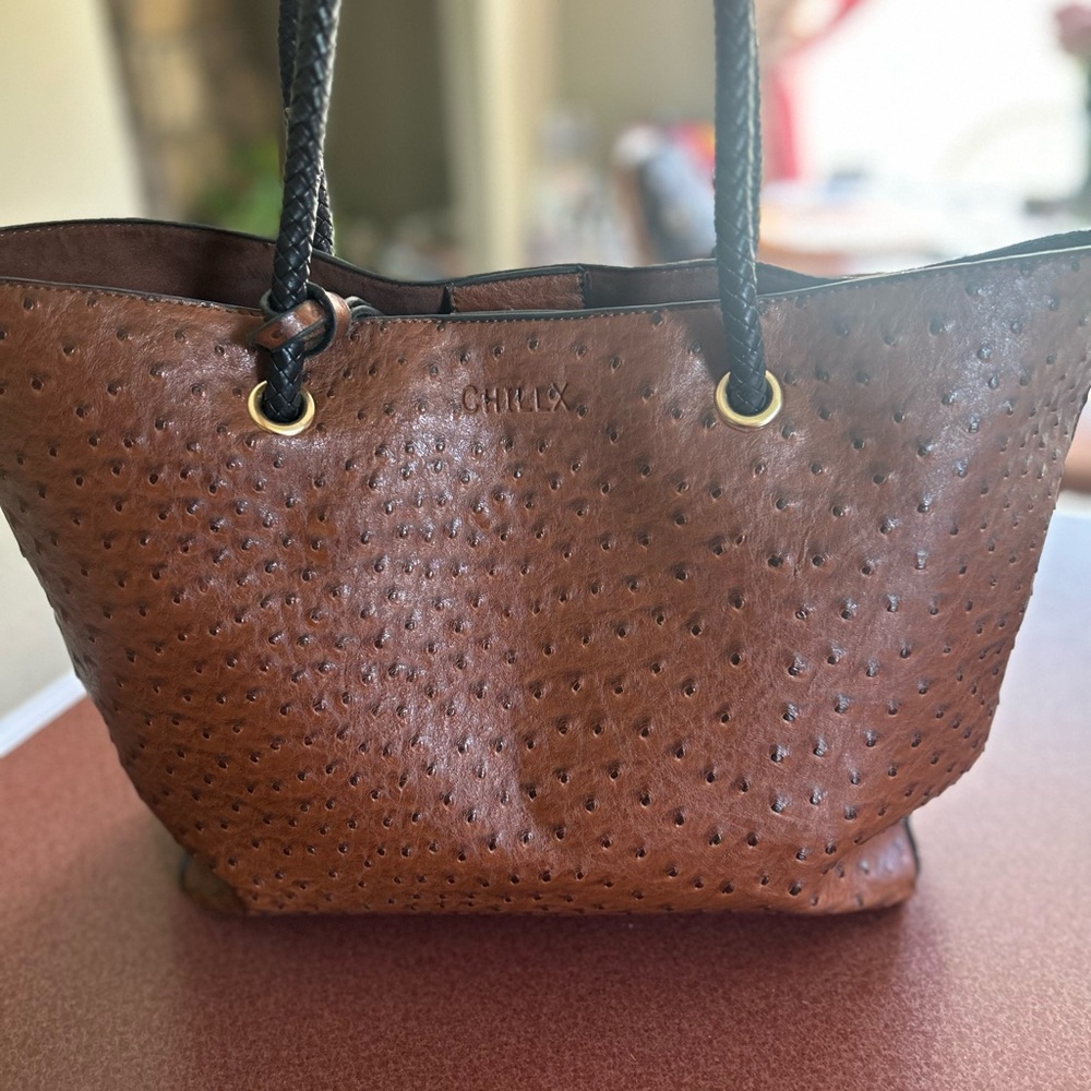 Elegant Brown Leather Tote with Textured Finish
